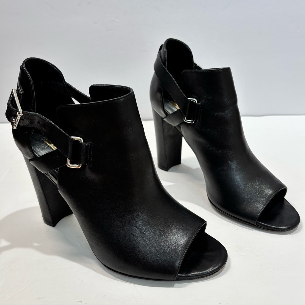 Lauren Ralph Lauren Kadence Black Leather Block Heel Open Toe Ankle Boot sandal